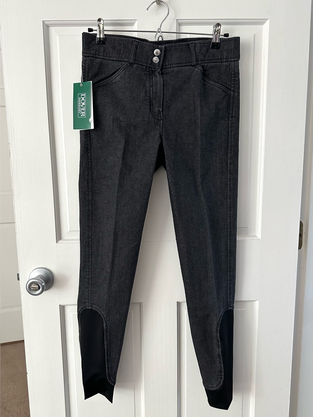 NEW! Dover Saddlery Windham Jersey Full-Seat Breeches Black Denim Equestrian 28